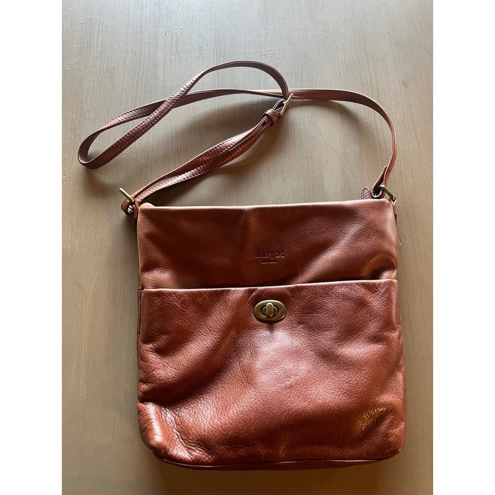 Margot NY Crossbody Bag Cognac Brown Leather Buttery Soft Turn Lock Earthy
